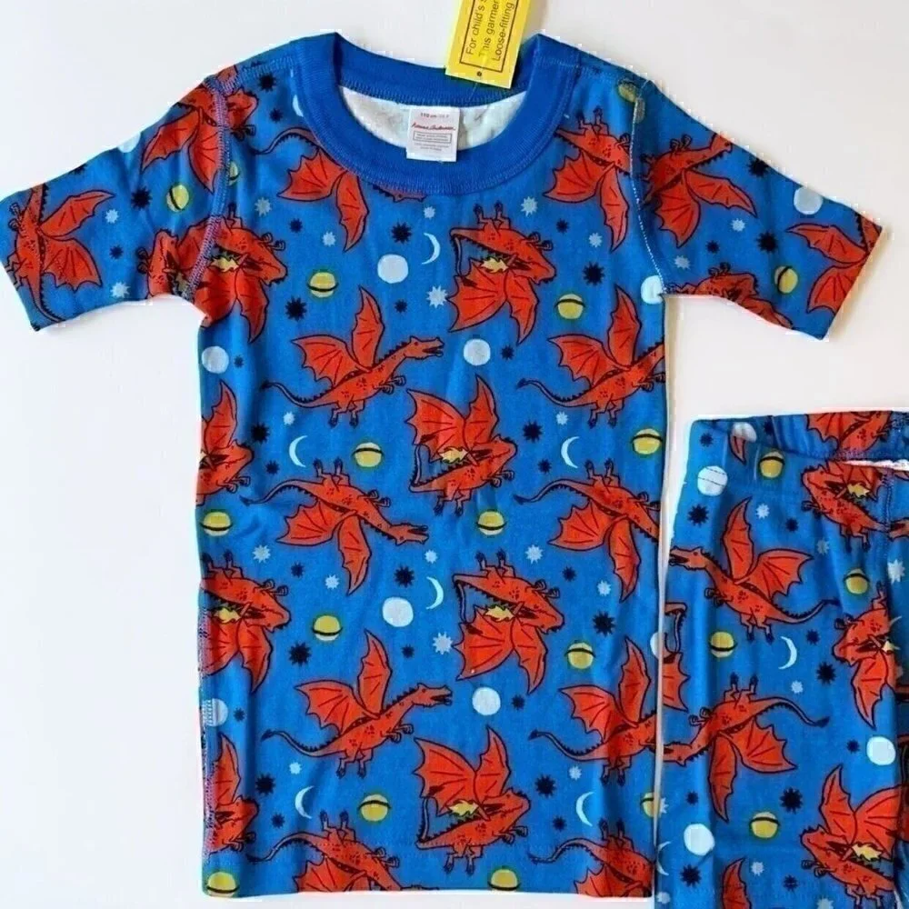 NWT Hanna Andersson Space Dragons Boys Short John Pajama Set 2T 3T